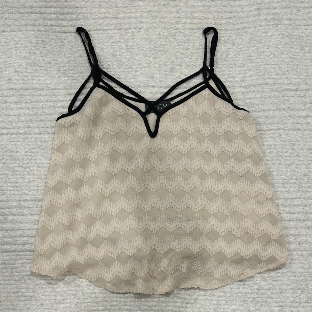 Astr Beige and Black Strappy Camisole
